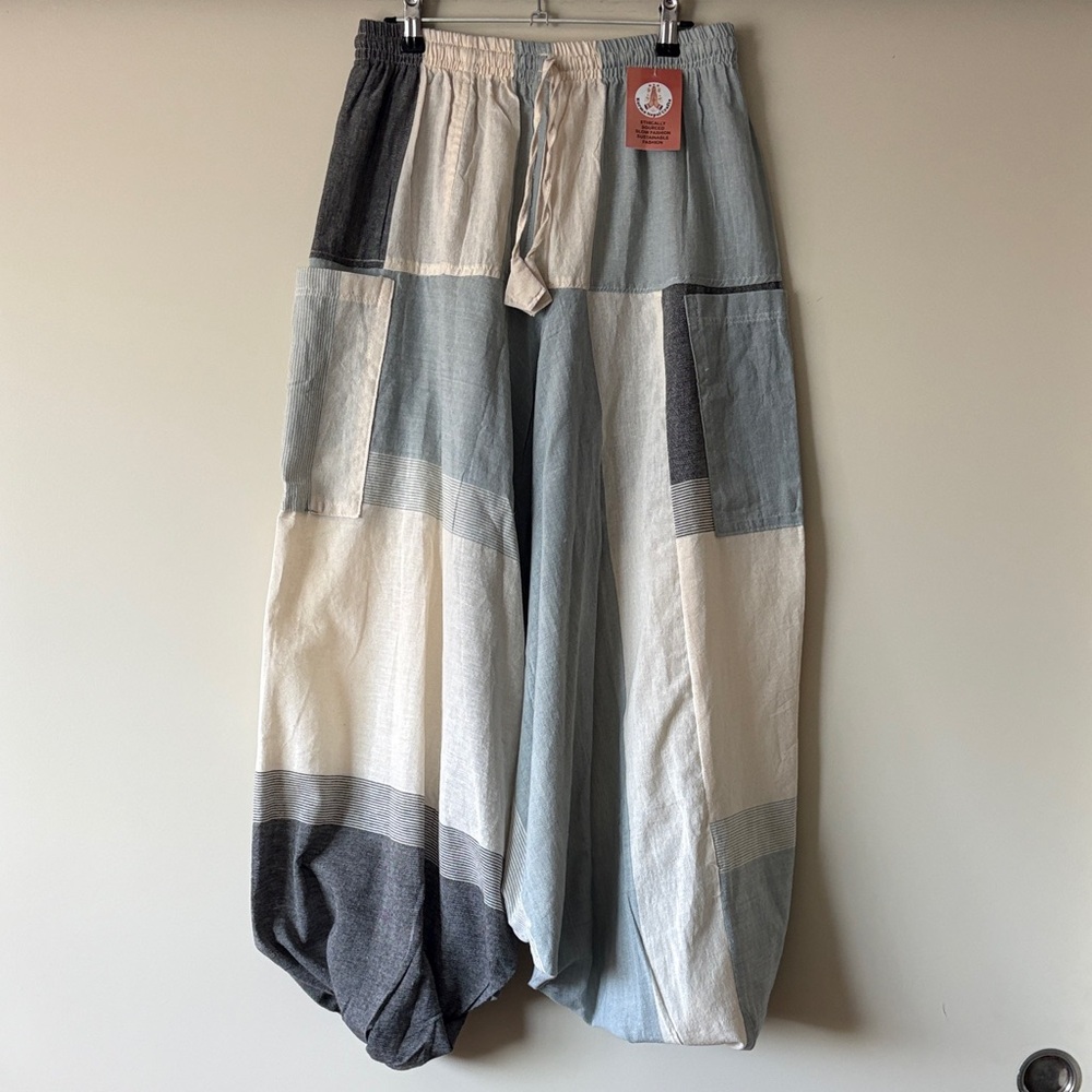 Wide Leg Colorblock Patchwork Pants - Light Blue … - image 1